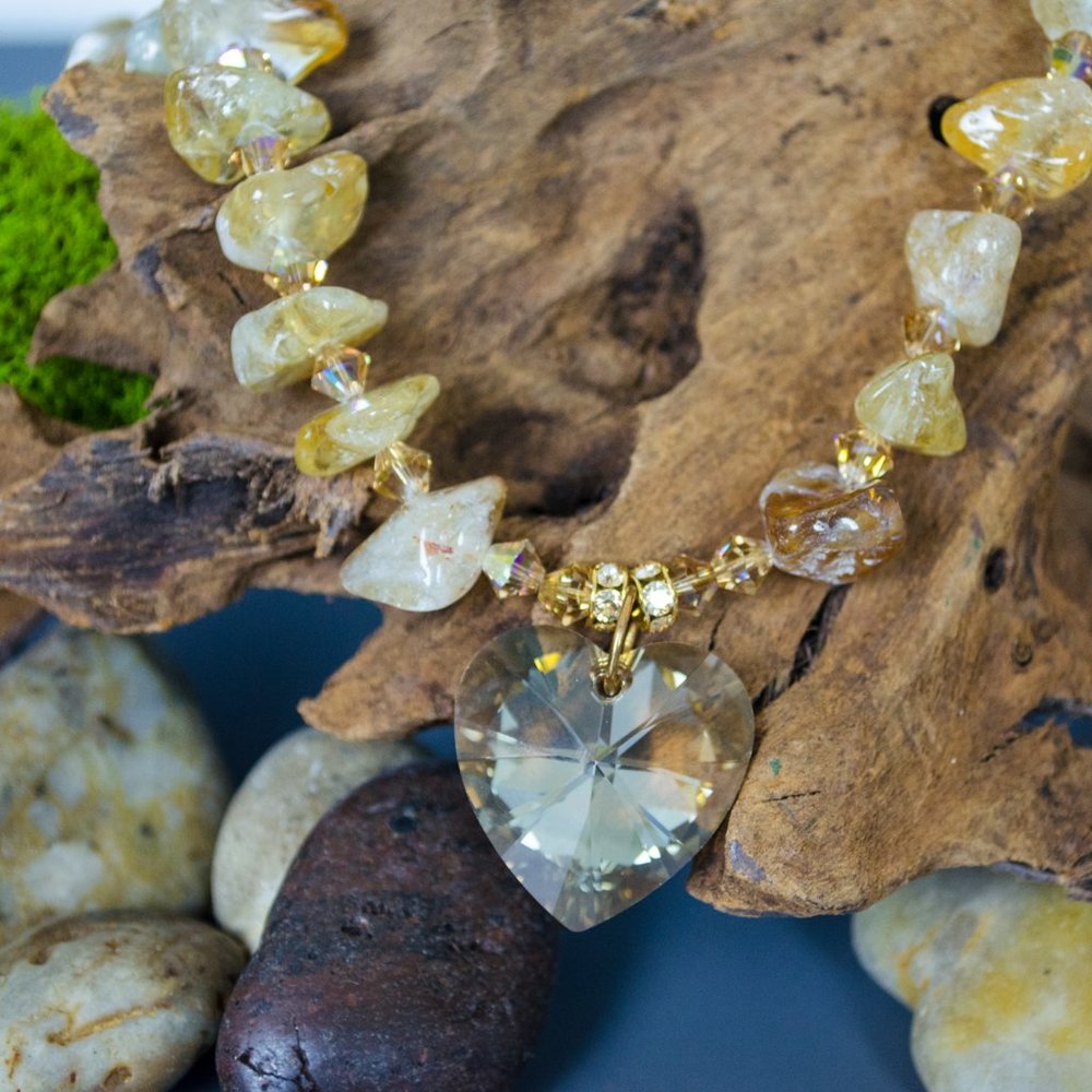 Citrine and Swarovski Crystal Heart Necklace